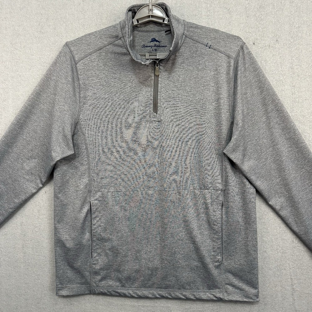 Tommy Bahama 1/4 Zip Pullover Men's Large Light Gray‎ Pullover Marlin Mock Neck